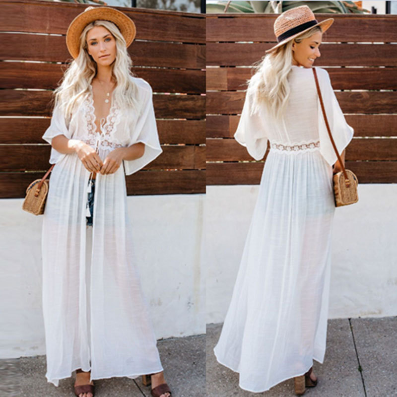 Cover Up Kaftan - Mulheres vestido de praia roupa de