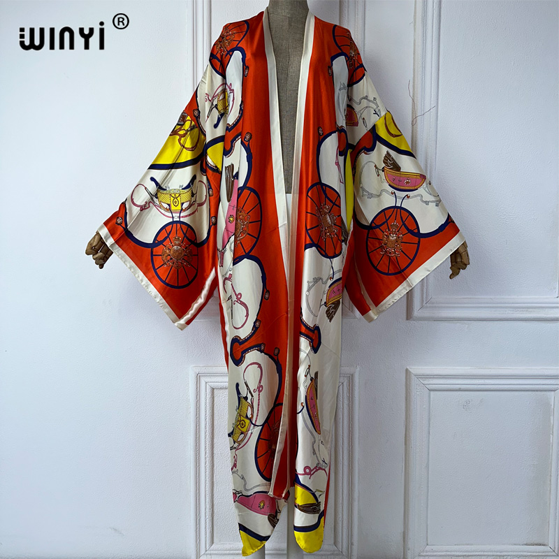 Cover Up Kaftan - WINYI Kimono Estampado Boho, Cardigã de