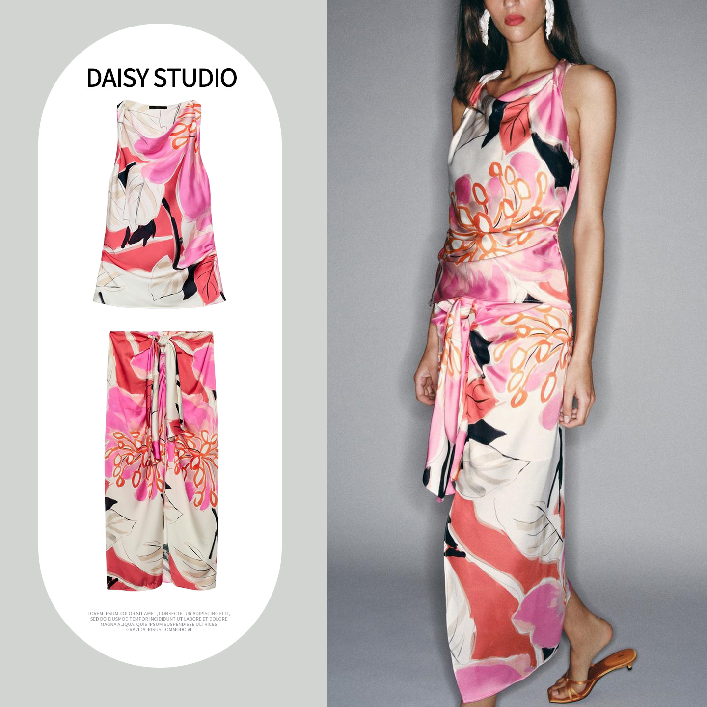 Midi Skirt Floral - Saia Midi de Cintura Alta, Vestido