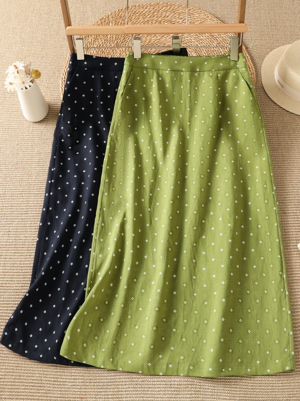 Midi Skirt Floral - Saia Midi Floral de Cintura Alta