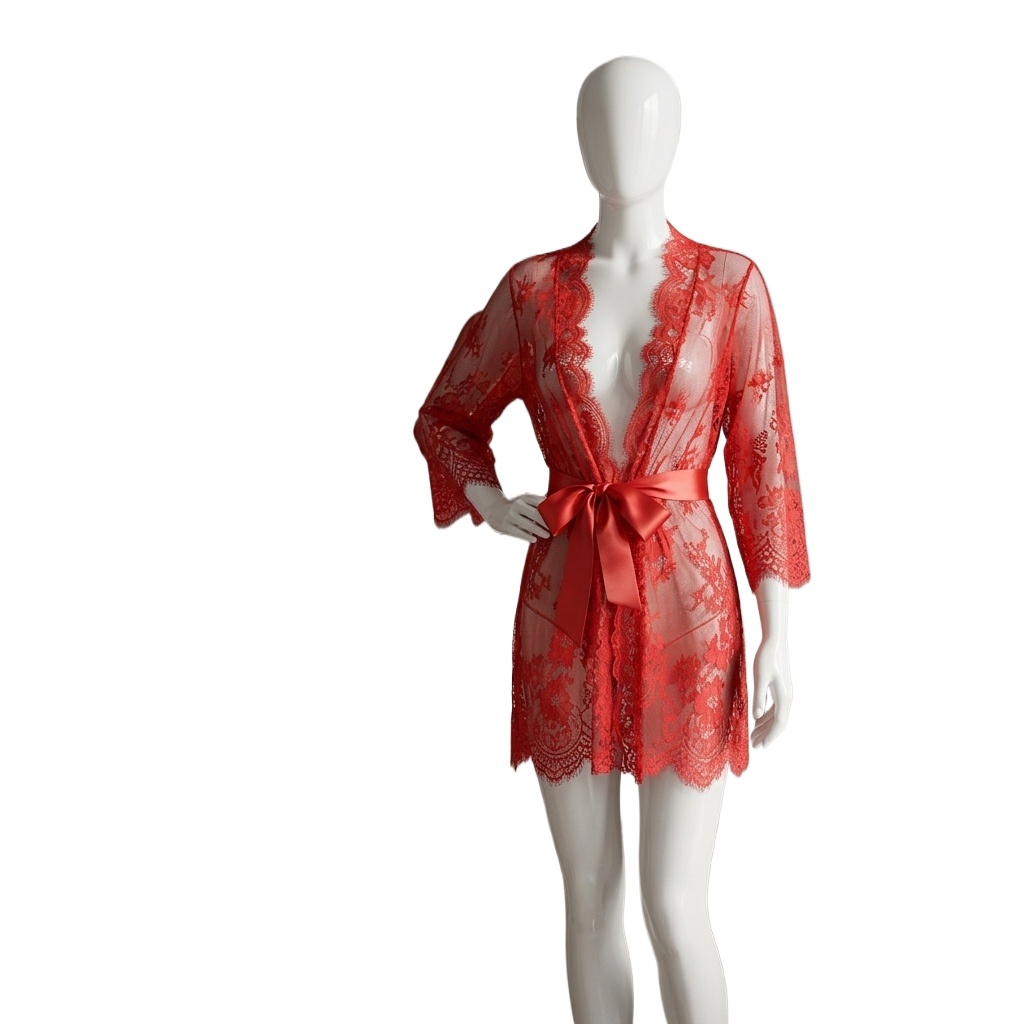 Kimono Sheer Floral - Roupão de Lingerie de Renda Floral