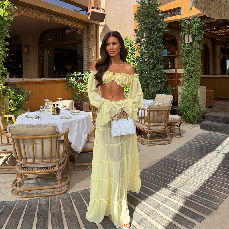 Conjunto de Saia Maxi Amarela  - Blouse Off Shoulder avaliação e preço